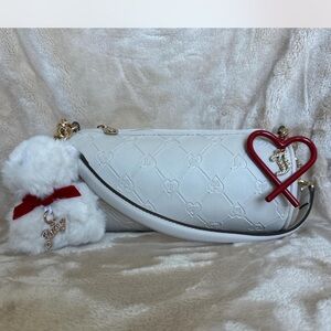 NWT Juicy Couture Sandstone Holiday Barrel Bag with Red Heart Accent